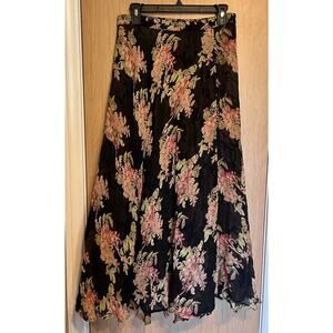 Vintage Floral Maxi Skirt Reversible Roses Witchy Whimsygoth Y2K Pink Black